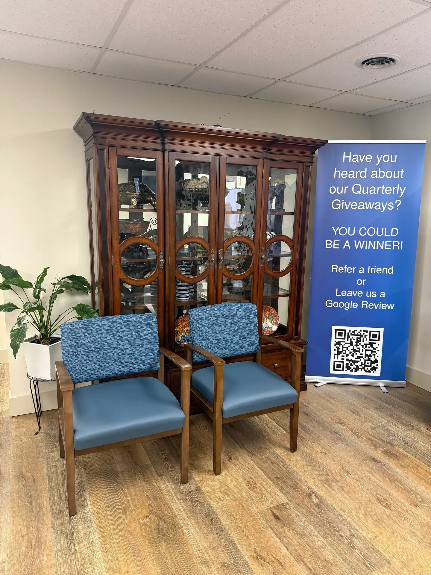 Office interior with promotional display